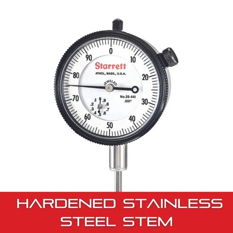 25 Series Dial Indicator With Jewel Bearings And Lug-On-Center Back, White Face, 0 To 1 Inch Range, 0 To 100 Dial Reading, 0.001 Inch Graduation, Rugged Shop-Ready Pro Grade Precision Tool For Metalworking And Fabrication