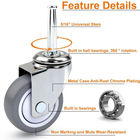 2 Inch Shop Vac Wheel Replacement Set Of 4 Caster Wheels With Eight Millimeter Or Five Sixteenth Inch Stems Heavy Duty TPR