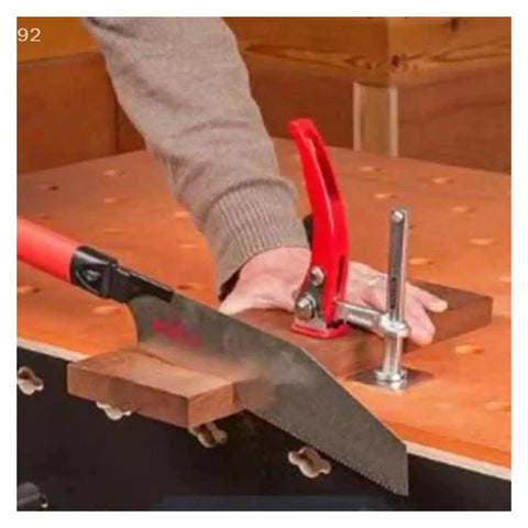 20mm Quick Press Hold Down Clamp With Ratchet Locking Mechanism for woodworking on table with saw and hand operation