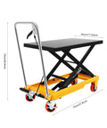 Heavy Duty Hydraulic Lift Table Cart With Smooth Rolling Locking Casters And Quick Fold Design, 28.5 Inch shown from the side