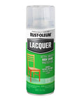 Pro Grade Acrylic Lacquer Spray Paint Gloss Clear Slick Smooth Finish Heavy Duty Coating For Wood Metal And Masonry Fast Dry Quick Cure Formula Locks In Durable Protection Eleven Oz Aerosol Can Covers Seven Sq Ft Indoor Outdoor bottle with clear lacquer finish.