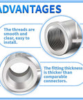 Stainless Steel 304 1 Inch NPT Female Tee Pipe Fitting advantages highlighting smooth threads and thick fitting for plumbing.