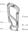 Stainless Steel 7 Tool Carabiner Clip Multitool With Quick Release Clasp Wrench Cross And Slotted Screwdrivers Bottle Opener Ruler And Key Holder