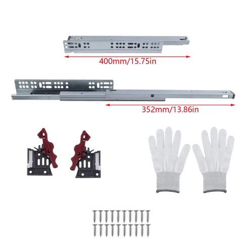 16 Inch Undermount Drawer Slides Full Extension With Hidden Bottom Bearing Soft Close For Kitchen Cabinets Heavy Duty Bottom Mount And Side Mount Drawer Runners 1 Pair Includes Hardware And Gloves, 400mm slide, screws