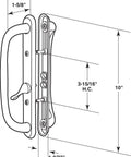 Diagram of White Diecast Sliding Door Handle Set With 10 Inch Pull For Reversible Left Or Right Patio Doors Includes Mounting Hardware And Keyable Option With E2195 showing dimensions.
