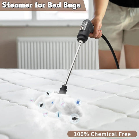 Beast 2500W Portable Steam Cleaner With High Temperature Pressurized Steam sanitizing a mattress, removing bed bugs, handle-controlled output