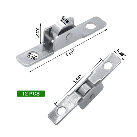 Top Shelf Heavy Duty 3/8 Inch Sliding Window Rollers 12 Pack Metal Wheels with dimensions for door and cabinet repair.