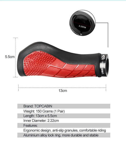Ergonomic Bike Handlebar Grips With Wide Holding Surface Rubber Non Slip All Day Comfort Aluminum Inner Lock Ring shown