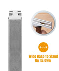 Side view of 18 Inch Straight Edge For Woodworking Pros showing wide base with inset image of hand holding aluminum piece