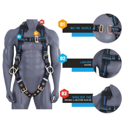 Hardcore Fall Arrest Safety Harness Built Tough For Roofing Pros With Breathable Mesh Padded Shoulders And No Sweat Moisture Control Osha Ansi Certified Five Quick Adjust Points Secure Buckles To Lock You Down For A Smooth Safe Job Site Fit Xl Or 2Xl