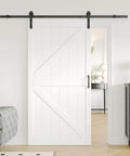 Sliding Barn Door Kit With Pre Drilled Holes And No Fuss Easy Assembly 42 By 84 Inch White MDF Slab With Waterproof Paint Finish Includes 7 Foot Sliding Hardware And Sturdy K Shaped Frame For Quick Install installed in interior
