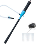 Plug And Play Battery Powered Siphon Pump For Gasoline Diesel And Water Transfer No Sweat Utility Fluid Pump With Integrated Filter And Heavy Duty Clamping Clip Two Point Two Gallons Per Minute image showing pump and filter accessories.