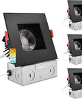 4-Inch Square LED Recessed Lights With Junction Box Pack of 4, 15W, Five Color Temperature Options, black trim display