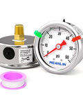Stainless Steel Glycerin Filled Pressure Gauge Zero To Sixty Psi One Eighth Inch NPT One And A Half Inch Dial Back Mount