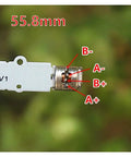 Close-up of 55.8mm Precision Screw Slide Stepper Actuator showing connection points for DC 5V 2-phase 4-wire motor.