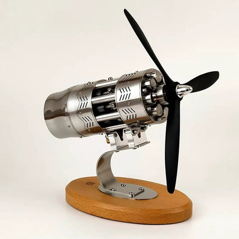 Hands On 16 Cylinder Swash Plate Stirling Engine Model Kit With Butane Power Stainless Steel Body And Bamboo Base For STEM Education on bamboo base