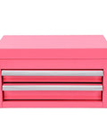 Front view of Pink Mini Toolbox Featuring Two Smooth Pullout Drawers And Heavy Duty Iron Frame Compact Portable Gear Case Rig Ready For Job Sites Craft Tables And Mobile Workshop Hella Tough.