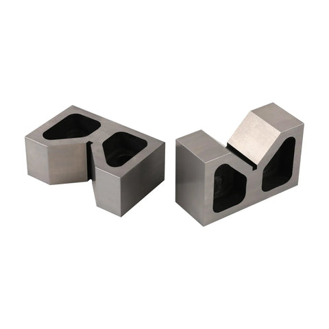 Rock Solid Cast Iron V Block Set For Precision Layout Work And Machinist Bench Setup Featuring Dead Square Ground Edges And Point Zero Zero Zero One Inch Tolerance That Is Seriously Badass Quality, viewed from top angle.