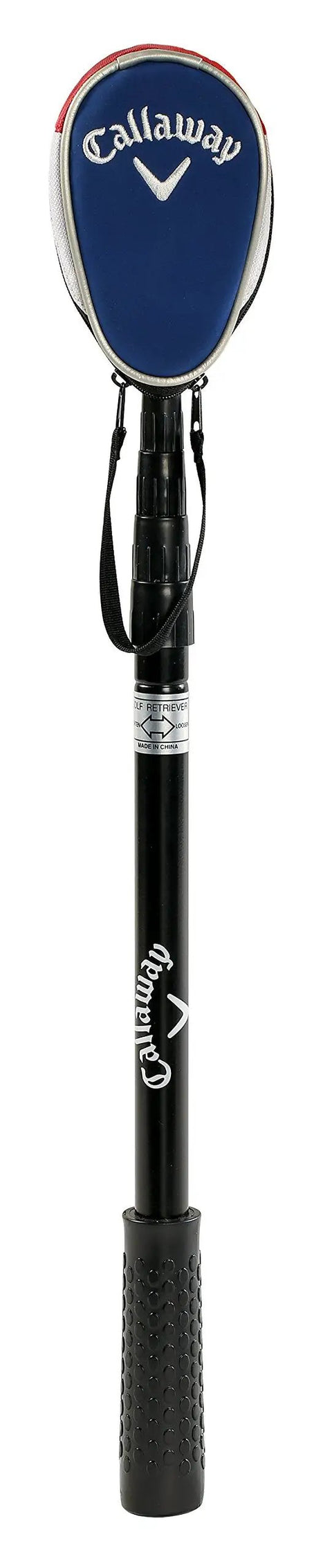 Water Golf Ball Retriever Telescoping to 15 Feet with Ergonomic Grip Handle and Dual Zip Head Cover shown retracted