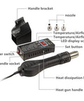 Pro Grade 110V 680W SMD Hot Air Rework Station With 3 Nozzles Soldering Tool layout showing components and labels