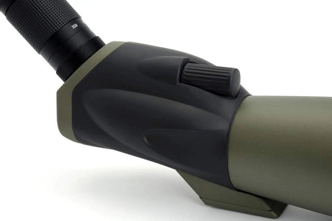 Ultima 20-60x80 Angled Spotting Scope for Wildlife Observation and Birding Powerful Long Range Glassing With 45 Degree Eyepiece Clear Optics Rugged Weatherproof Build Easy Setup for Outdoor Adventures, angled eyepiece close-up