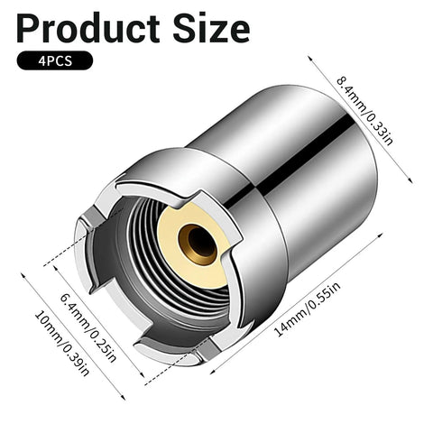Four Pack 510 Thread Magnetic Adapter Kit for Soldering Irons showing detailed dimensions in silver alloy.