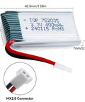 3.7V 400mAh LiPo Drone Battery Pack with MX2.0 Connector, dimensions 40.3x19x7mm for Syma quadcopters.