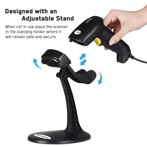 Plug And Play USB Barcode Scanner Laser Wired Handheld With Stand For Windows Mac Linux POS Systems Easy Setup Lightweight Ergonomic