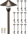 Low Voltage Landscape Lighting 12 Pack Aluminum Pathway Lights With G4 Bulbs Waterproof Oil Rubbed Bronze Round Shade Walkway Garden Lights With Connectors For Easy DIY Install