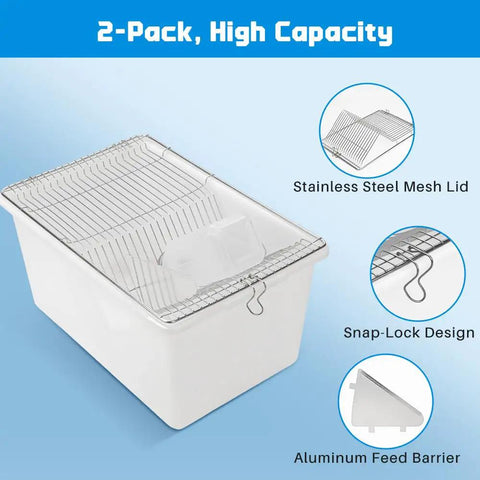 2 Pack Heavy Duty Lab Mouse And Rat Cages With Stainless Steel Mesh Lids and Snap-Lock Design for secure housing.
