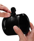 Legit Reliable Adjustable Espresso Tamper Station With Grippy Silicone Bottom And Raised Frame To Hold Back Spilled Grounds, showing hand adjusting functional lever.