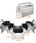 Hella Durable Stainless Steel Portable Toolbox With Foldable Clamshell Design, 18x7.8x8.6 inches, open with drawers for tool organization.