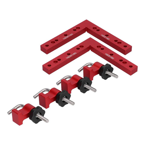 Straight Shooter Aluminum Woodworking Jig For Snap Tight Corner Clamping And Splicing 160X160Mm with red corner blocks and clamps