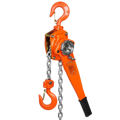 VEVOR manual lever chain hoist, orange, 1-1/2 ton capacity, 10 ft chain with 360° swivel hook