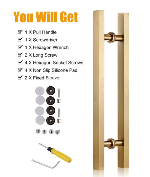 Door Pull Handle For Barn Sliding Doors Dope Modern Square H Shape Push Pull Handle In Gold Finish 60 Cm 24 Inch Durable Stainless Steel Construction Easy Install With Included Hardware