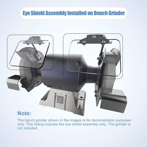 Heavy Duty Four By Five Inch Bench Grinder Eye Shield Two Pack Thick Clear Polycarbonate installed on a bench grinder