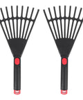 Two Piece Plastic Garden Pitchfork Rake Set With Leaf Grabber Claws, durable, weather resistant, ideal for lawn cleanup, black.