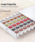 K Cup Holder Sliding Tray With Smooth Glide Pull Out Coffee Pod Organizer Rolling Storage Drawer open with 36 Keurig pods