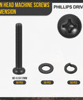M3 0.5x20 Pan Head Machine Screws Kit 150 Pc with washers, Phillips drive, carbon steel, black finish, 50 pcs each type