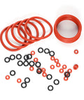 Silicone O Rings Set For Coffee Machines And Espresso Makers, 50Pcs Gasket Seals Replacement Kit, red and black rings displayed