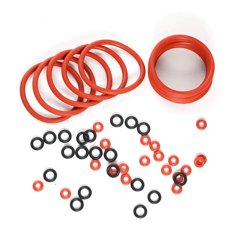Silicone O Rings Set For Coffee Machines And Espresso Makers, 50Pcs Gasket Seals Replacement Kit, red and black rings displayed