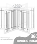 Ultra Wide 96 Inch Dog Gate With Walk Through Door, Freestanding Wire Pet Gate, white, showing 360-degree rotating hinges.