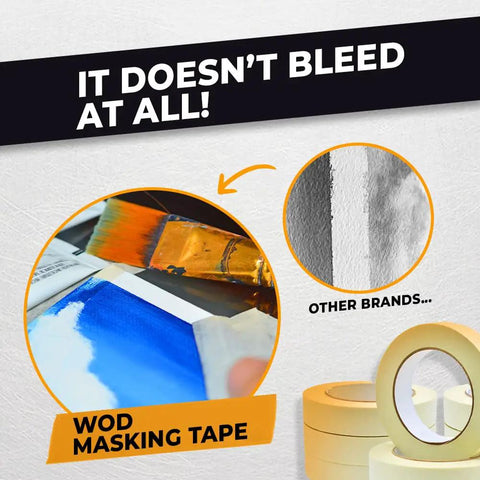 Comparison of painting with Pro Grade Half Inch Masking Tape showing no bleed versus other brands with visible paint bleed.