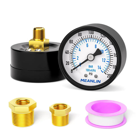 Well Pump Pressure Gauge 0 to 200 Psi With 2 Inch Dial Face Center Back Mount One Eighth Npt Includes Hex Bushings for Water Wells