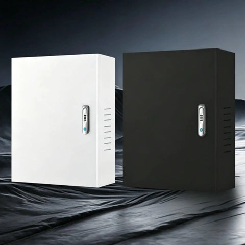 Tough Outdoor EV Charger Enclosure And Secure Lock Box Cover For Wall Mounts Features Cold Rolled Steel, white and black versions.