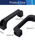 Black Plastic Pull Handles for Cabinets and Cupboards, 5.43 Inches Long, 0.98 Inches Wide, 1.65 Inches High, showing dimensions.