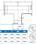 Tri-clamp sanitary 3-way equal tee fitting, 1.5-inch (38mm) tube OD, stainless steel 304 polished