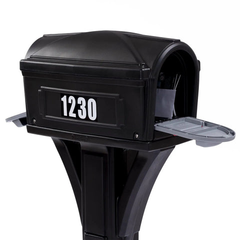 Top Grade Classic Black Plastic Residential Mailbox With Standalone Yard Post Mount Combo Kit providing two bulletproof magnetic access doors.