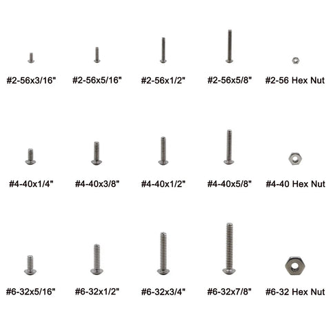 Top Shelf 304 Stainless Steel Button Head Socket Cap Screws And Hex Nuts Assortment Kit With Inch Coarse Threads for various sizes.