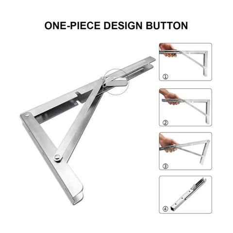 Heavy Duty Stainless Steel Triangle Bracket Set 2 Pack with 136kg Load Capacity demonstrating one-piece design button feature